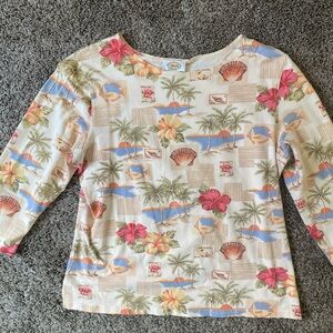 Talbots Tropical Floral Print Women's Quarter Length Sleeve Top